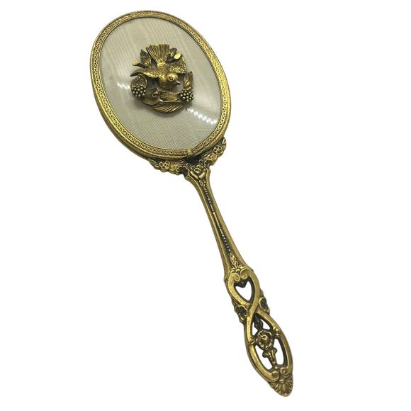 Vintage Ormalu 3 Piece Vanity Set Gold Tone Brush Comb Mirror - Picture 5 of 12